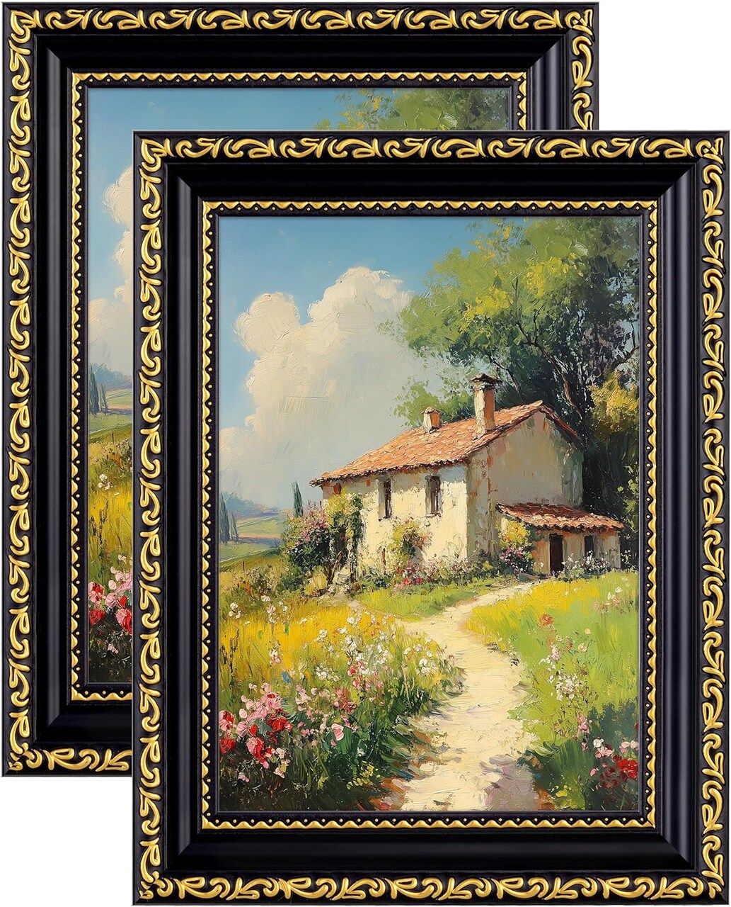 5x7 Picture Frames Set of 2, Vintage Photo Frames with Glass(Black Gold)7"L x 5"W